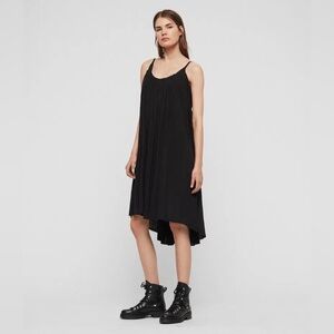ALL SAINTS Black Cotton Romey Short Dress Scoop Raw Hem Crinkle Relaxed Slip